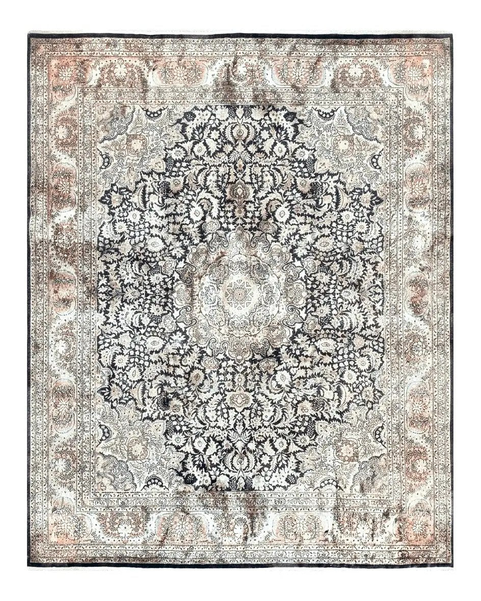 Silk Indian Kashmiri Rug 8x10, Floral Medallion, Indo Persian Carpet, Handmade Vintage Silk Rug by Jewel Rugs