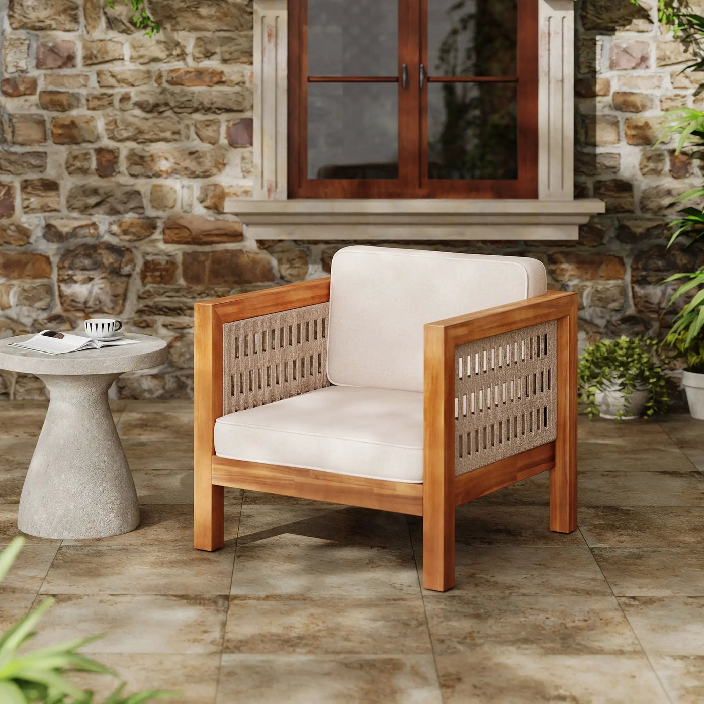 Outdoor Club Chair & Rope Arm And Cushions by HouseOfZazla