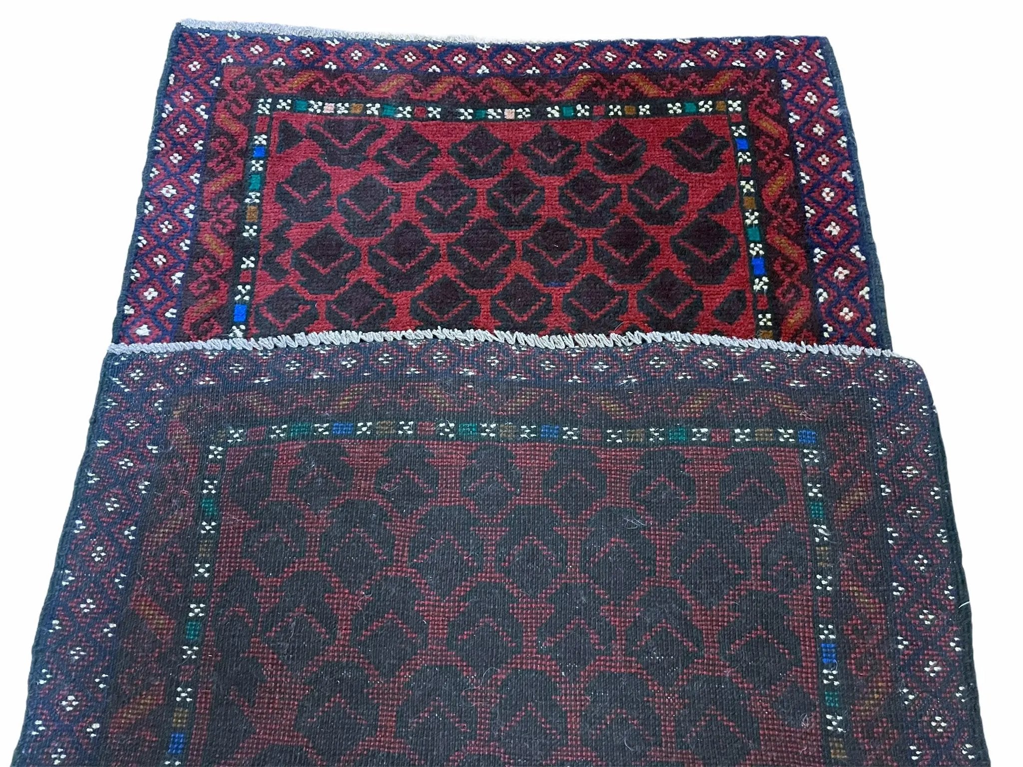 2' 8" X 4' 6" Vintage Handmade Tribal Wool Rug Balouchi Rug Afghan Rug Red Blue by Jewel Rugs