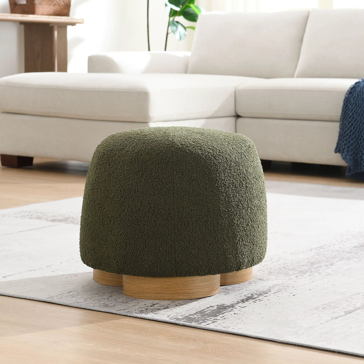 Round Soft Teddy Fabric Upholstered Ottoman With Metal Accents by HouseOfZazla