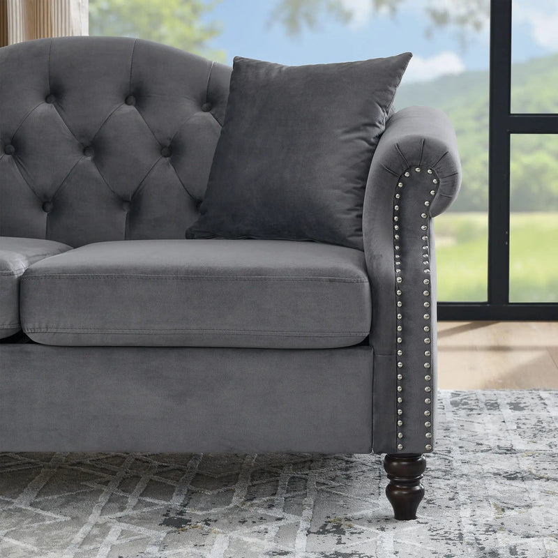 2 Seater Chesterfield Sofa With Rolled Arms And Nailhead Trim For Living Room by HouseOfZazla