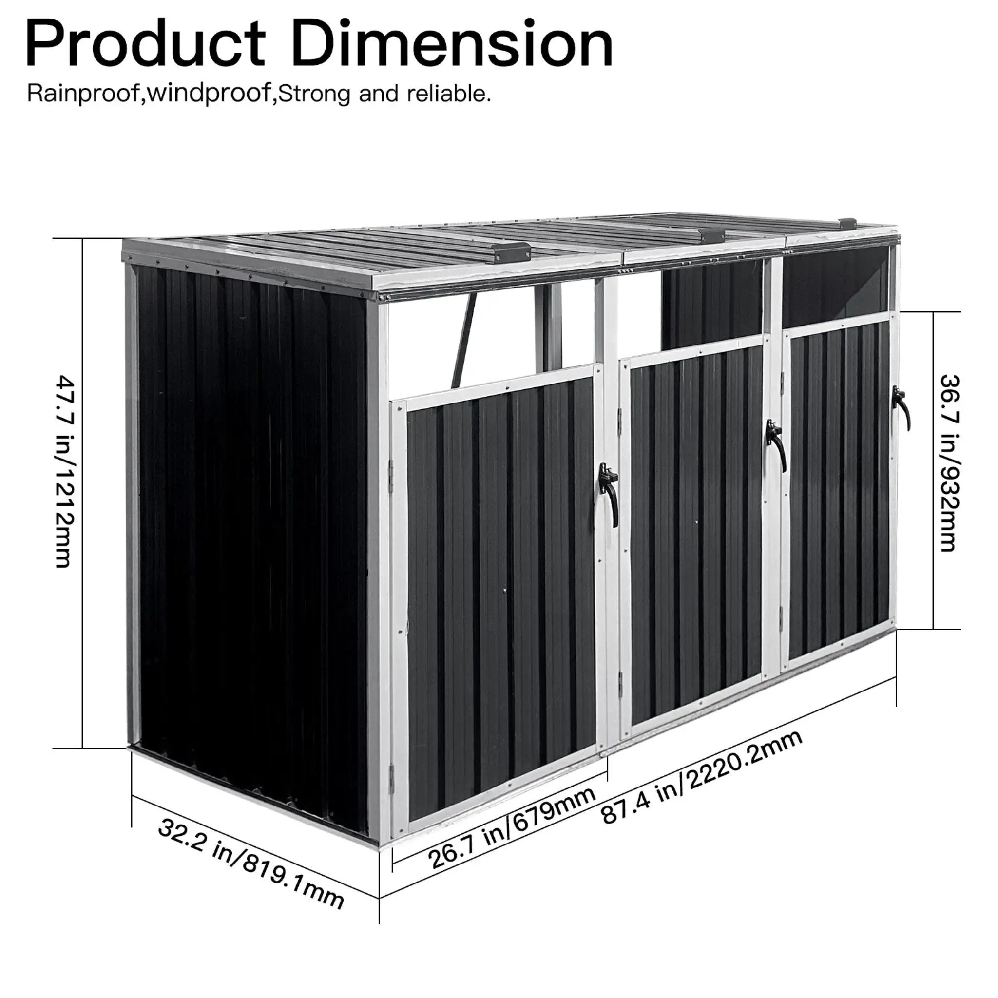 87-Inch Extra Large Heavy-Duty Outdoor Metal Garbage Bin Shed For 3 Trash Cans (SAK34981) by SAKSBY WHOLESALE