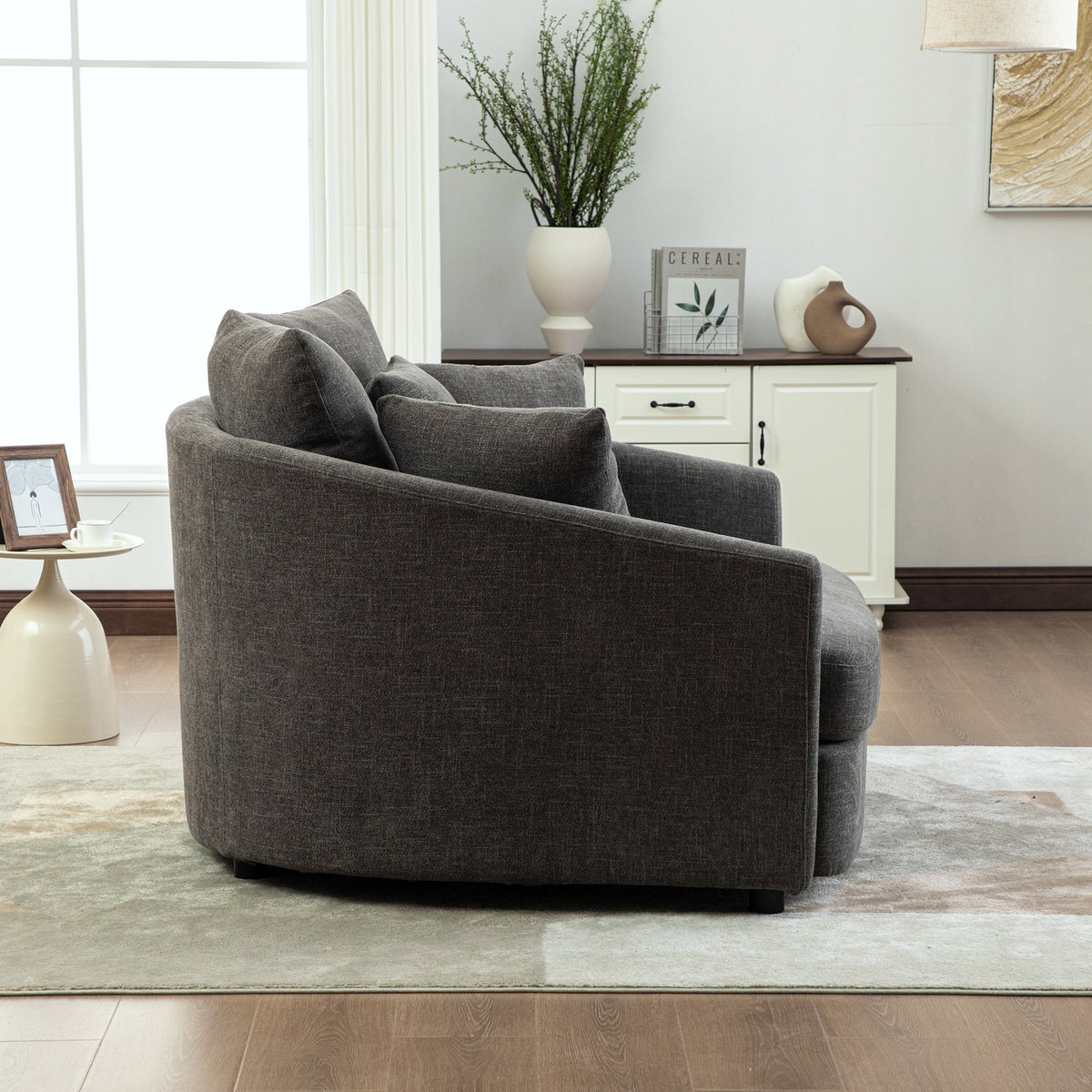 56.3'' Wide Upholstered Round Accent Cuddle Chaise with Cozy Chenille - Default Title, photo 3 of 8