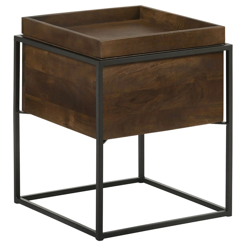 Ondrej Square Accent Side Table Removable Tray Dark Brown by Unique Piece Furniture