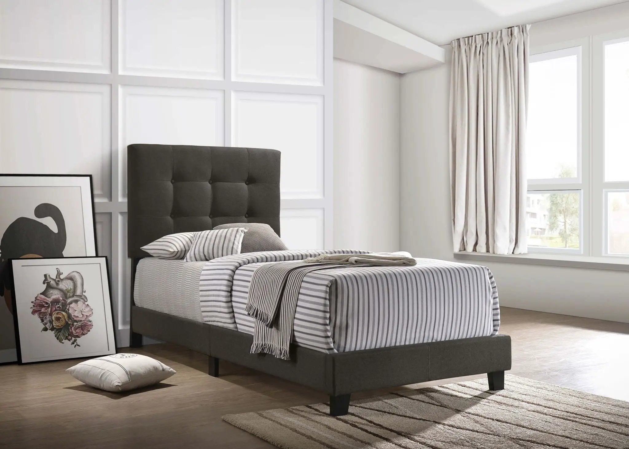 Mapes Upholstered Twin Panel Bed Charcoal by Unique Piece Furniture