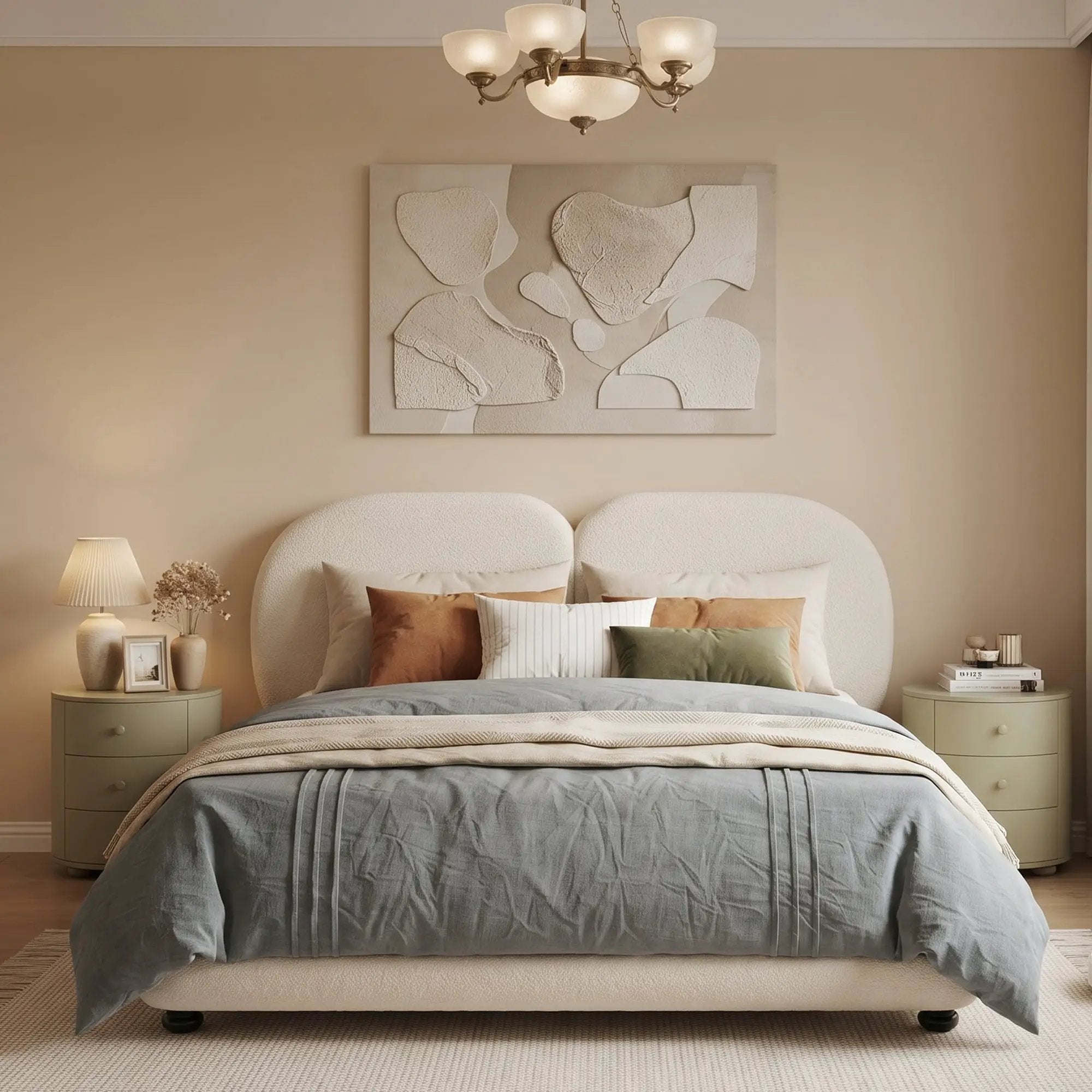 Extra Thick Upholstered Platform Bed Frame with Luxury Split Headboard by HouseOfZazla