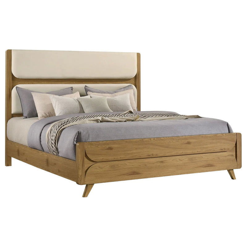Bennett 62-inch Eastern King Upholstered Panel Bed Cream and Light Oak by Unique Piece Furniture
