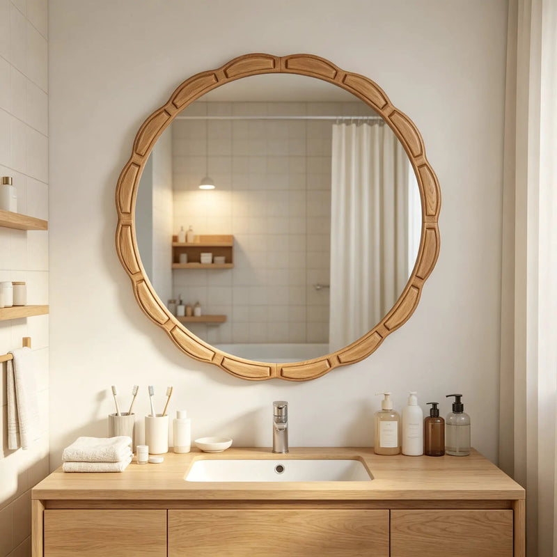 Round Solid Wood Wall Mirror - 31.5" Rustic Farmhouse by HouseOfZazla
