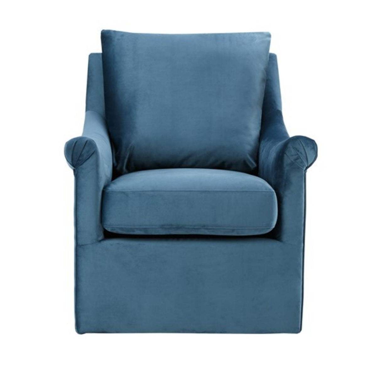 Swivel Chair With Curved Arms and Straight Back – Blue Velvet, photo 2 of 7
