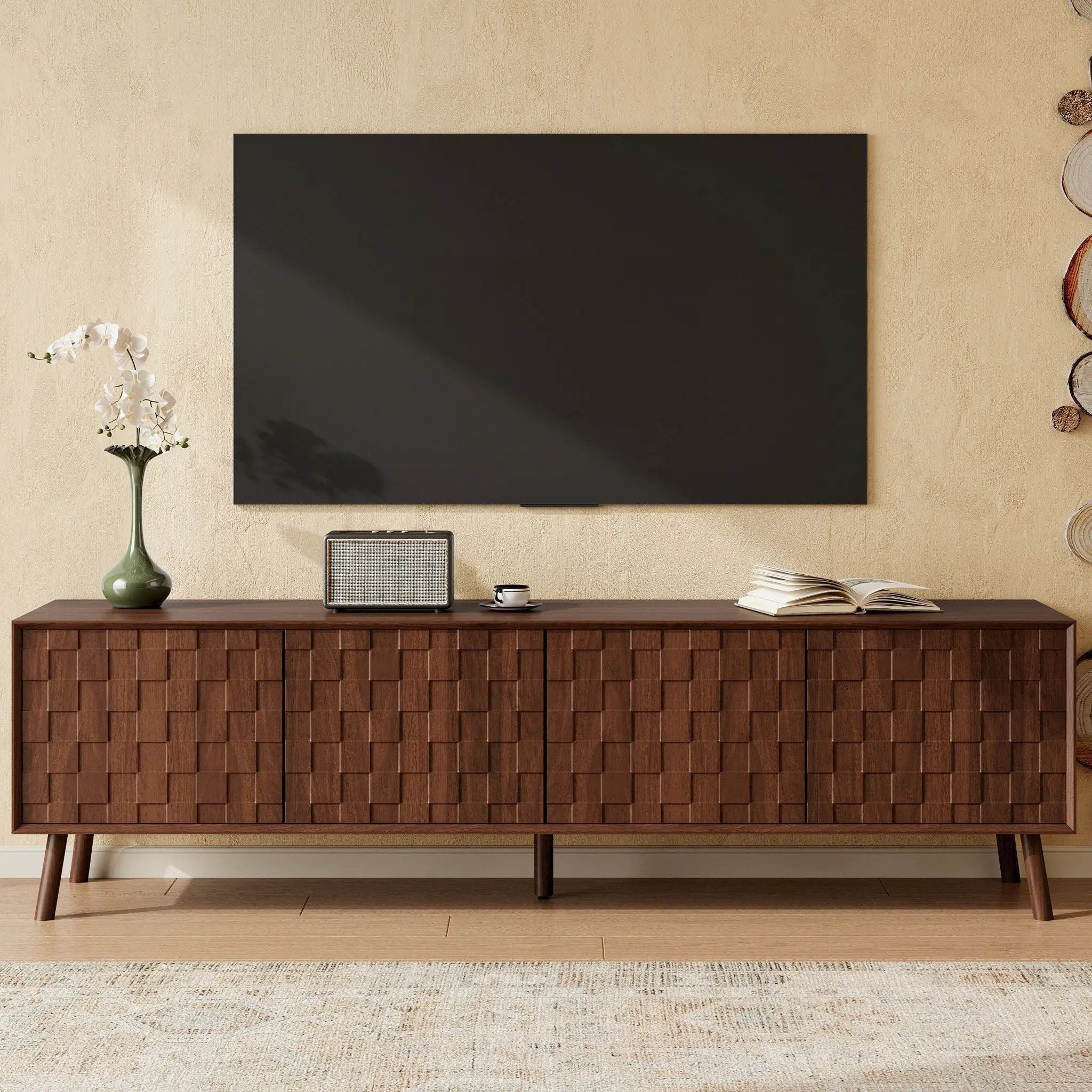TV Stand With Soft Closing Hinges And Cable Management - Walnut by HouseOfZazla