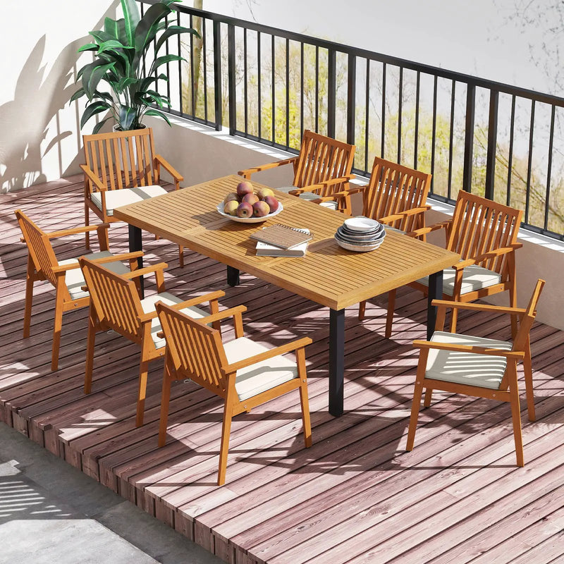 2 Pieces Patio Dining Chairs Outdoor Acacia Wood Chairs with Removable Padded Cushion by DirectDeals