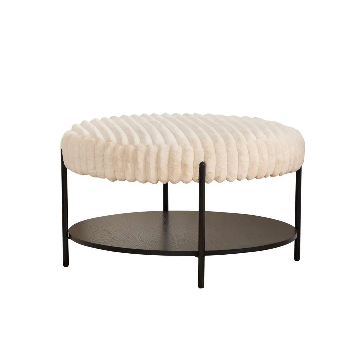 Modern Upholstered Round Ottoman Coffee Table With Storage Shelf by HouseOfZazla