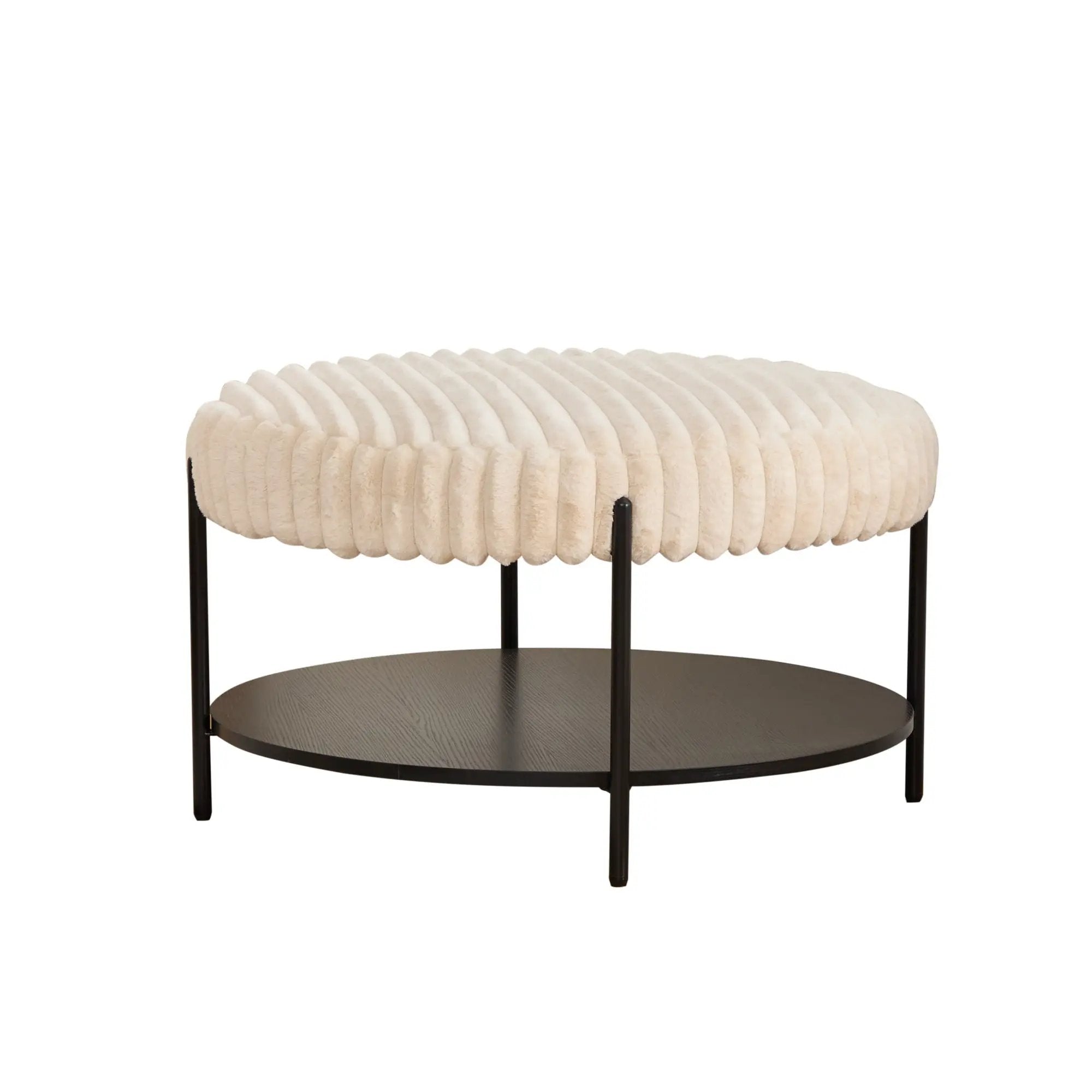 Modern Upholstered Round Ottoman Coffee Table With Storage Shelf by Unique Piece Furniture