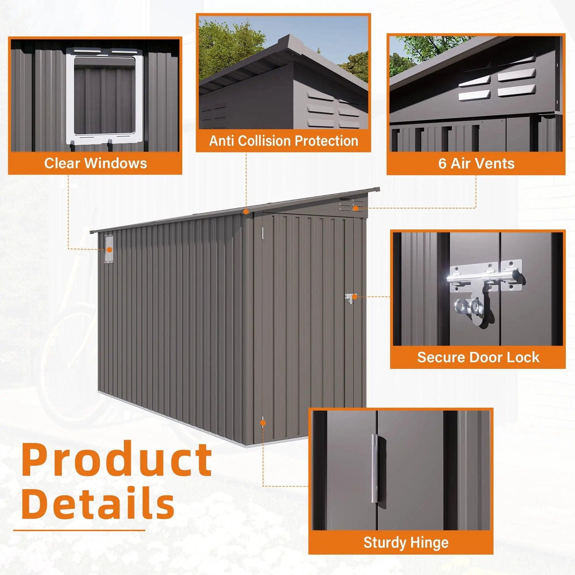 Lean To Shed With Windows, Tool House With Sloping Roof With 2 Vents And 1 Side Open Door For Backyard - Gray by HouseOfZazla