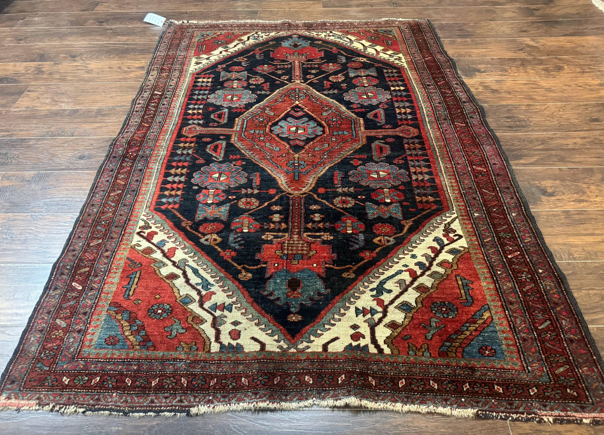 Antique Persian Bidjar Rug 5x6, Navy Blue and Red, Persian Tribal Rug by Jewel Rugs
