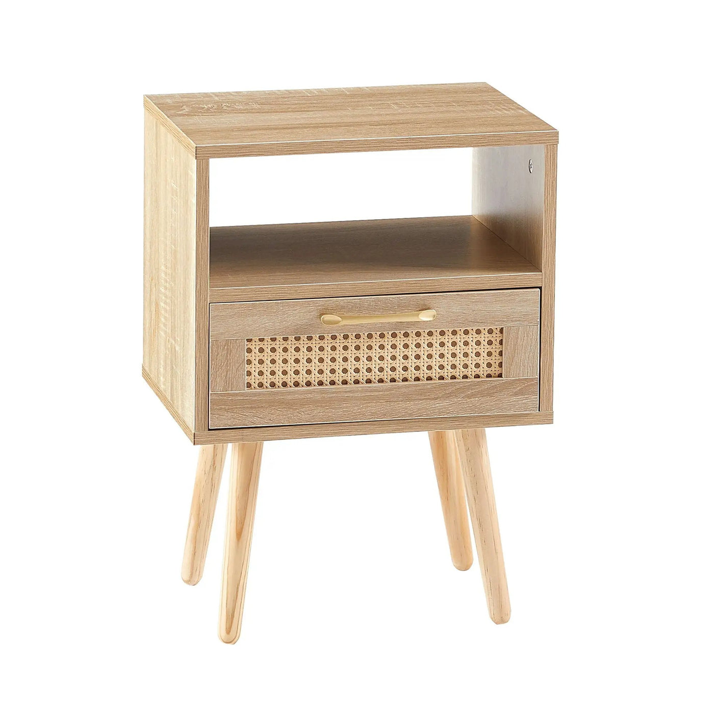 15.75" Rattan End Table With Drawer And Solid Wood Legs, Modern Nightstand, Side Table For Living Room, Bedroom by HouseOfZazla