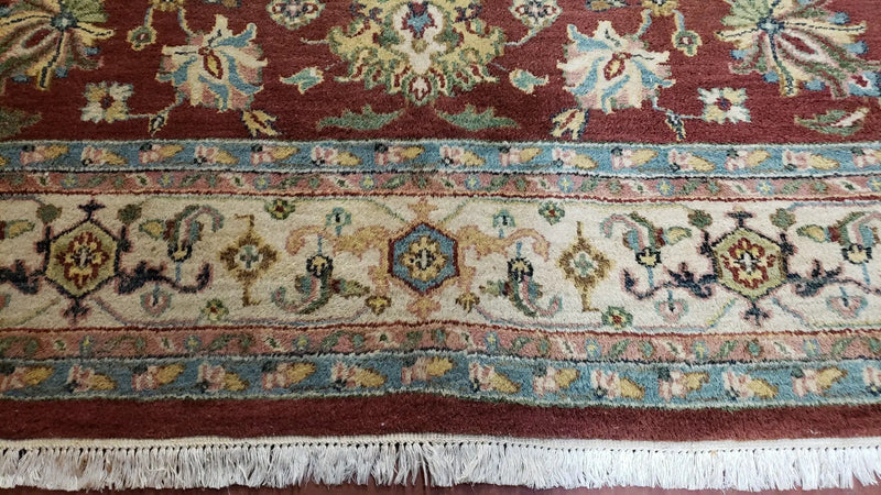 8x12 Indo-Mahal Rug, Floral Allover, Red & Beige, Wool Vintage Handmade Traditional Carpet by Jewel Rugs