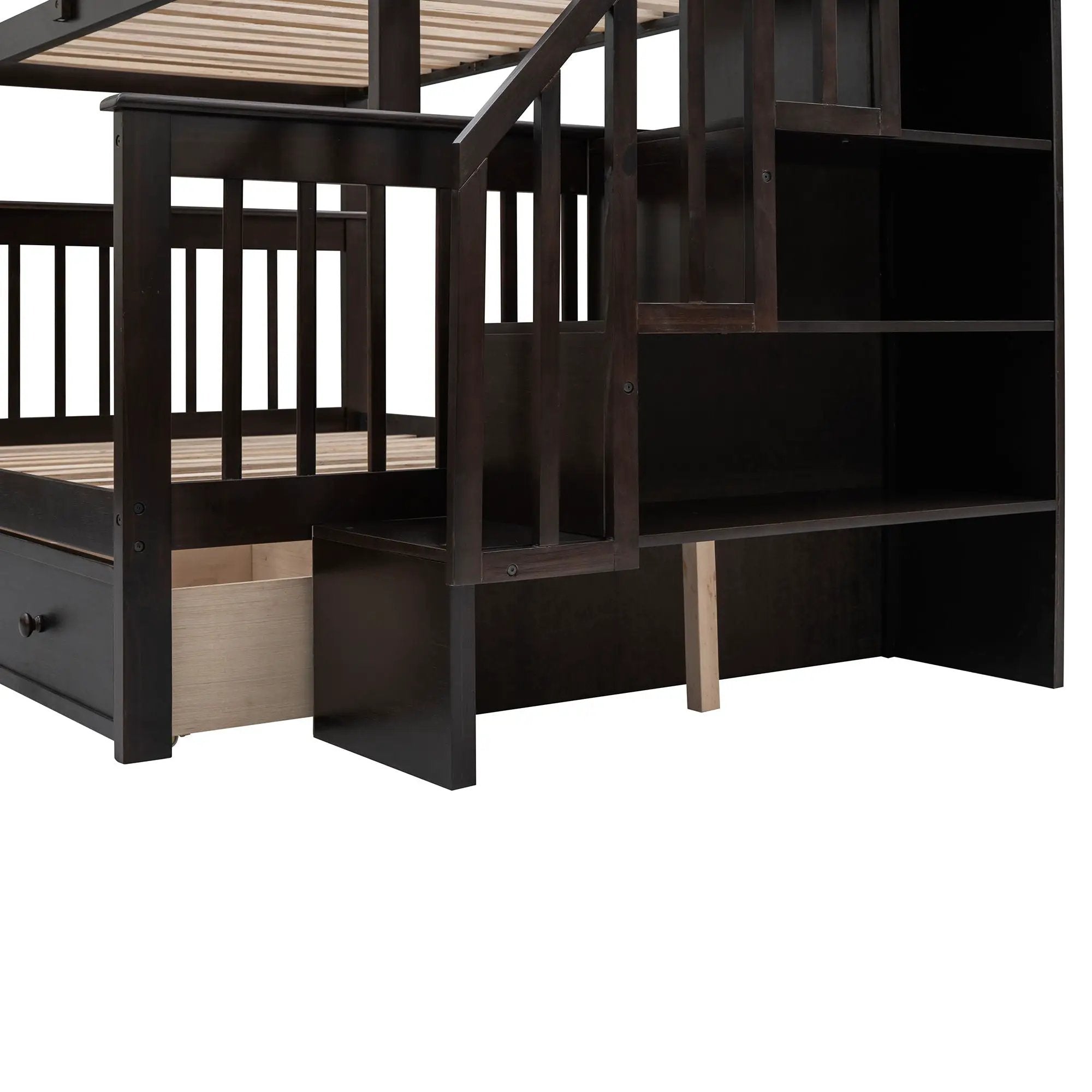 Stairway Bunk Bed With Storage And Guard Rail For Bedroom by HouseOfZazla