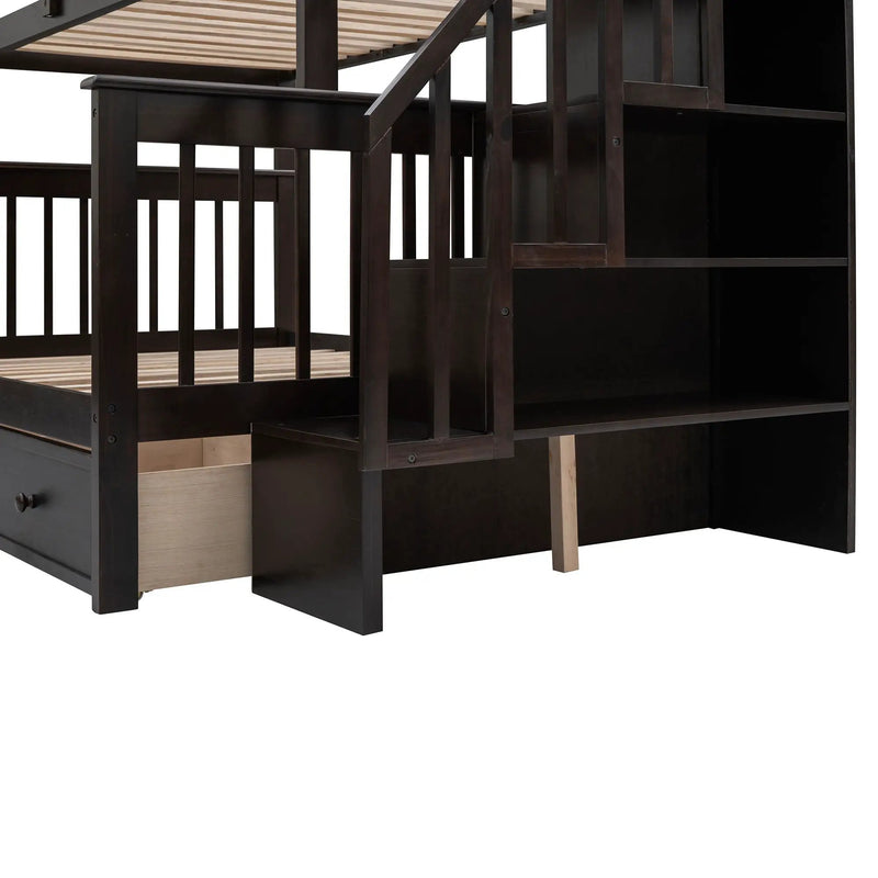 Stairway Bunk Bed With Storage And Guard Rail For Bedroom by HouseOfZazla