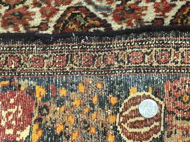 Antique Persian Kurdish Senneh Rug 4.6 x 6.5, Repeated Paisely Boteh Design, Handmade by Jewel Rugs