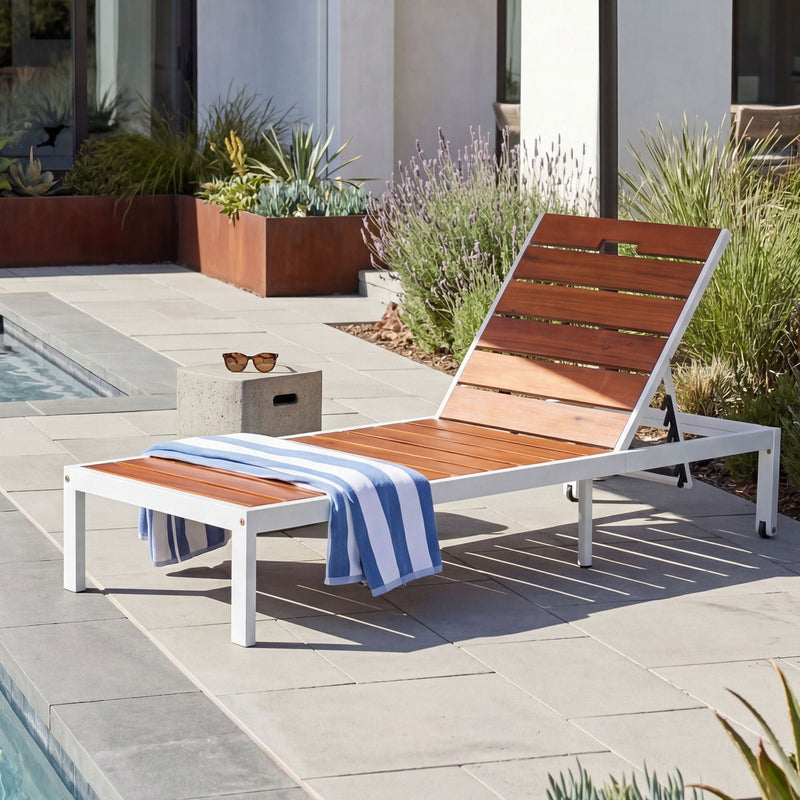 Outdoor Chaise Pool Lounge Chairs With Adjustable Backrest - Brown / White by HouseOfZazla