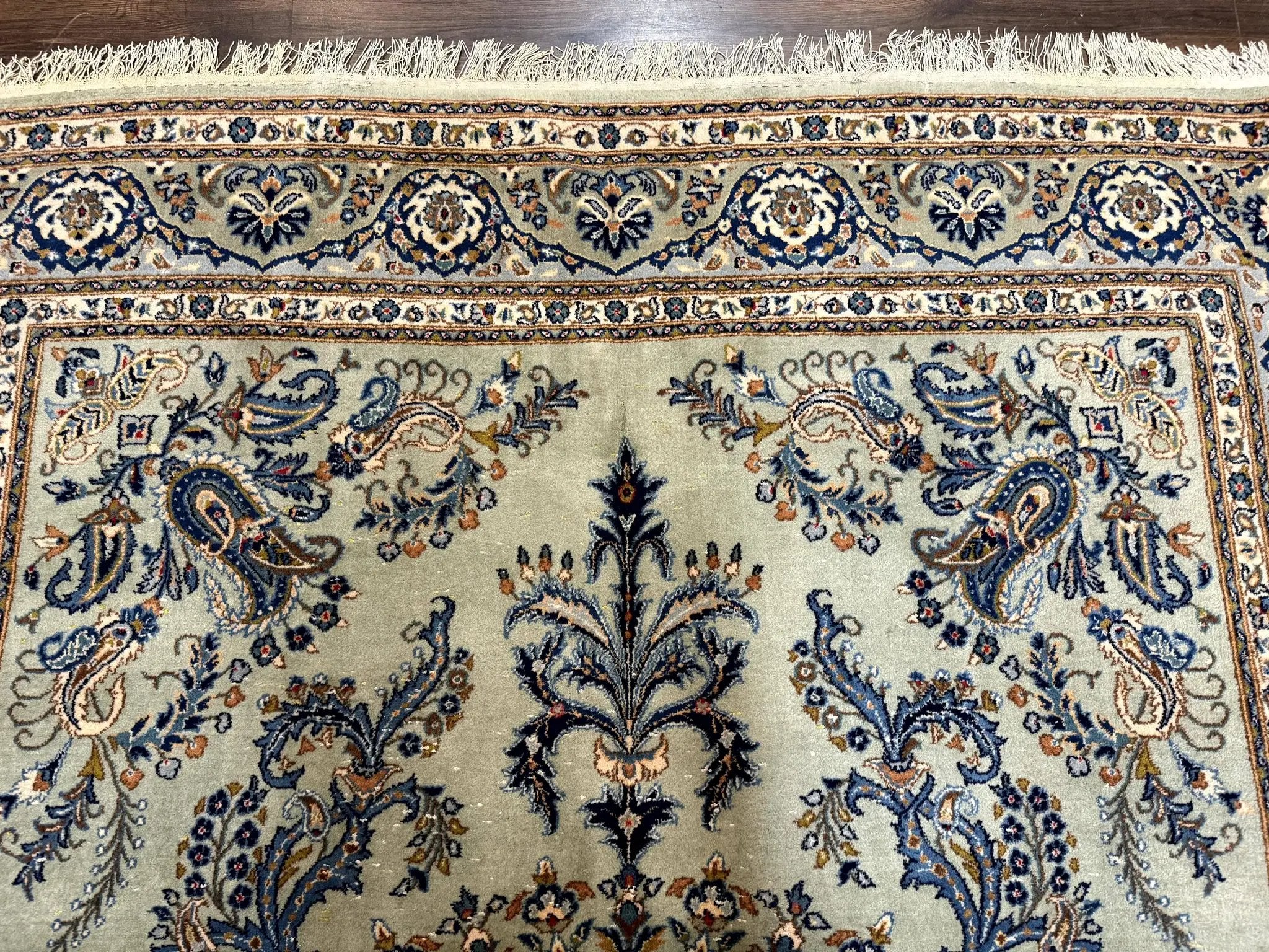 Light Green and Blue Persian Kashan Rug 7x10, Authentic Persian Carpet, Handmade, Wool by Jewel Rugs