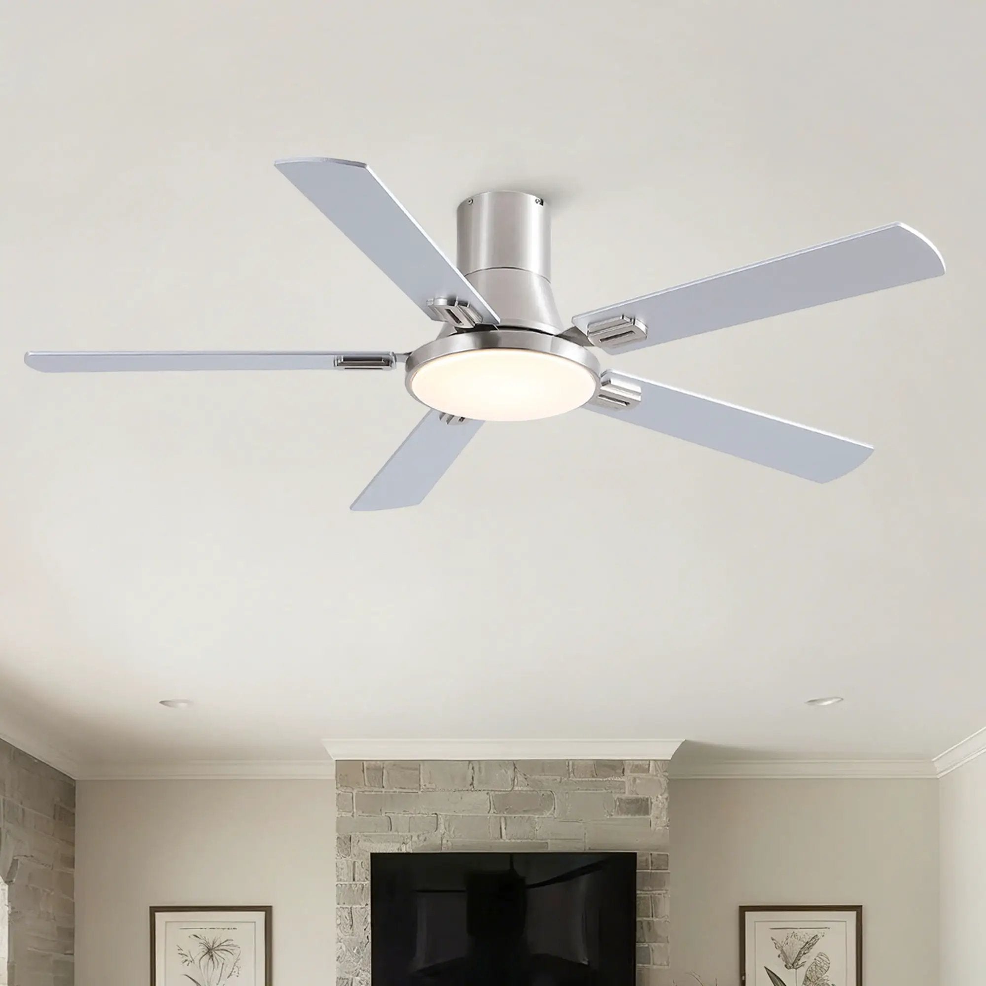 Flush Mount Ceiling Fans With LED Light And Remote Control, 5 Blades by Unique Piece Furniture