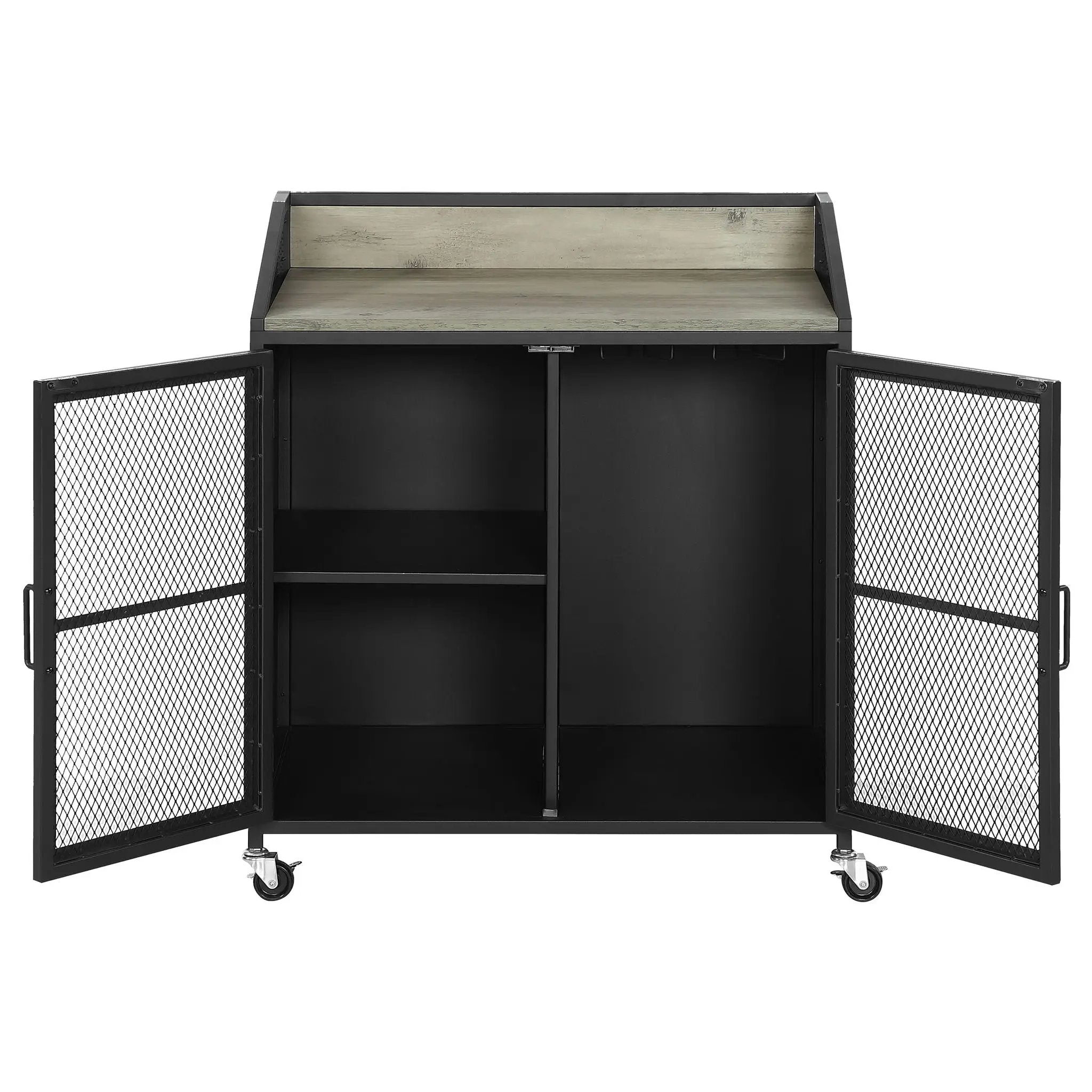 Arlette - 2 Door Mobile Home Bar Wine Cabinet With Smooth Rolling Casters - Black by HouseOfZazla