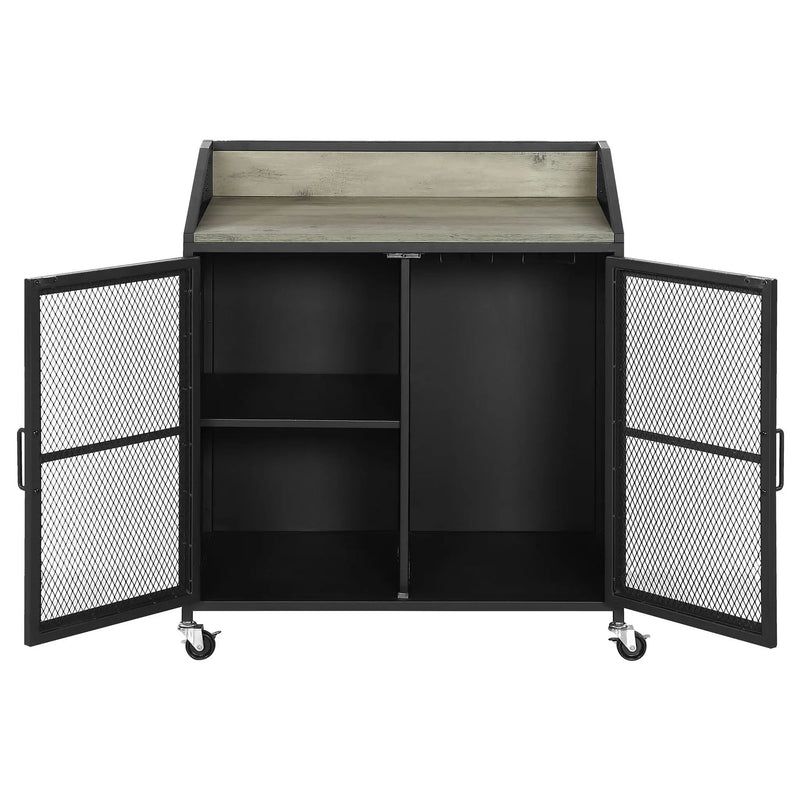 Arlette - 2 Door Mobile Home Bar Wine Cabinet With Smooth Rolling Casters - Black by HouseOfZazla