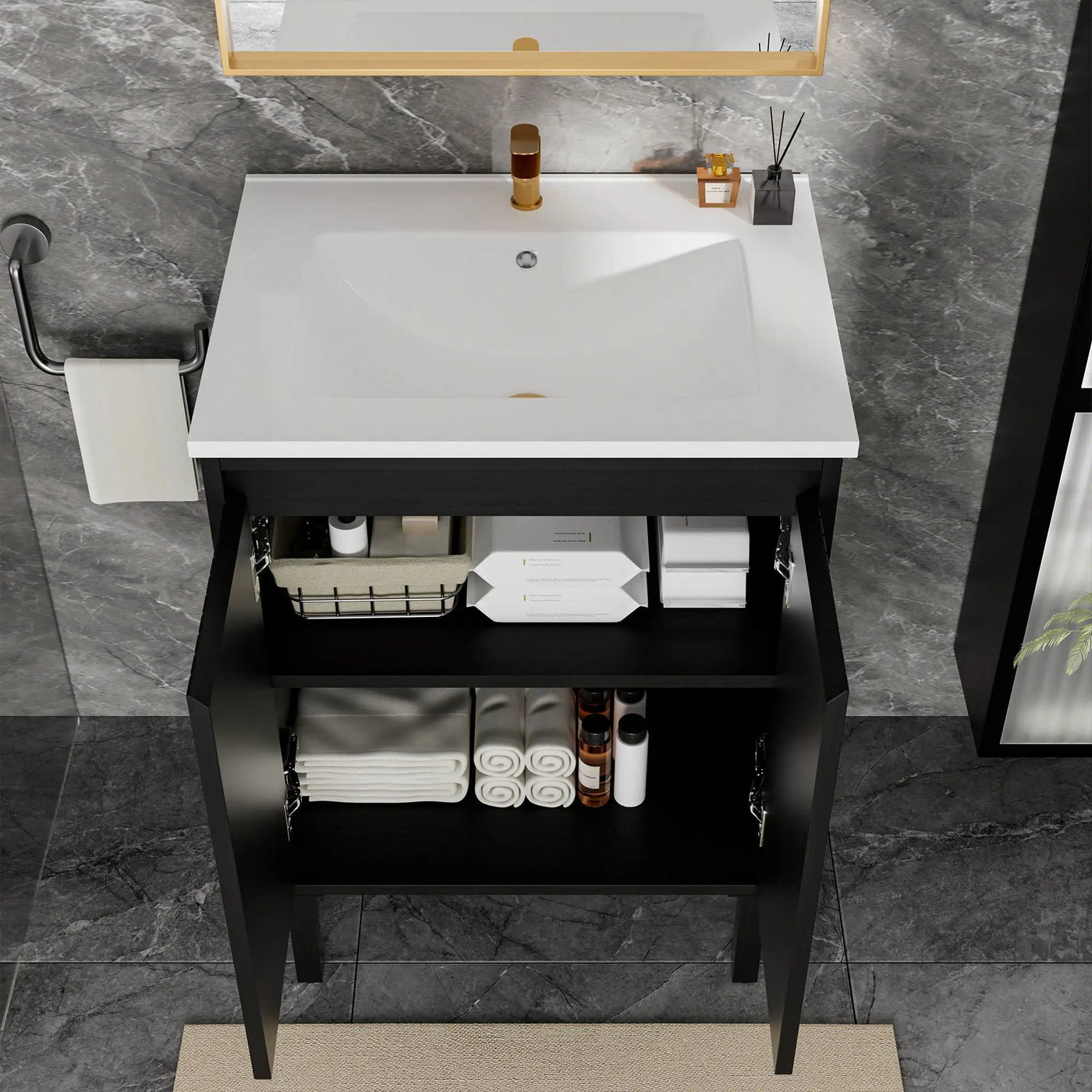 Bathroom Vanity With Ceramic Sink, Floor-Standing Design, Soft-Closing Drawers by HouseOfZazla