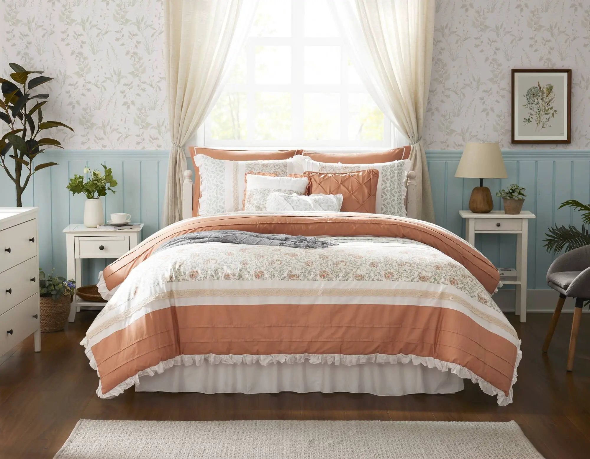 9 Piece Cotton Percale Comforter Set Coral Queen by HouseOfZazla