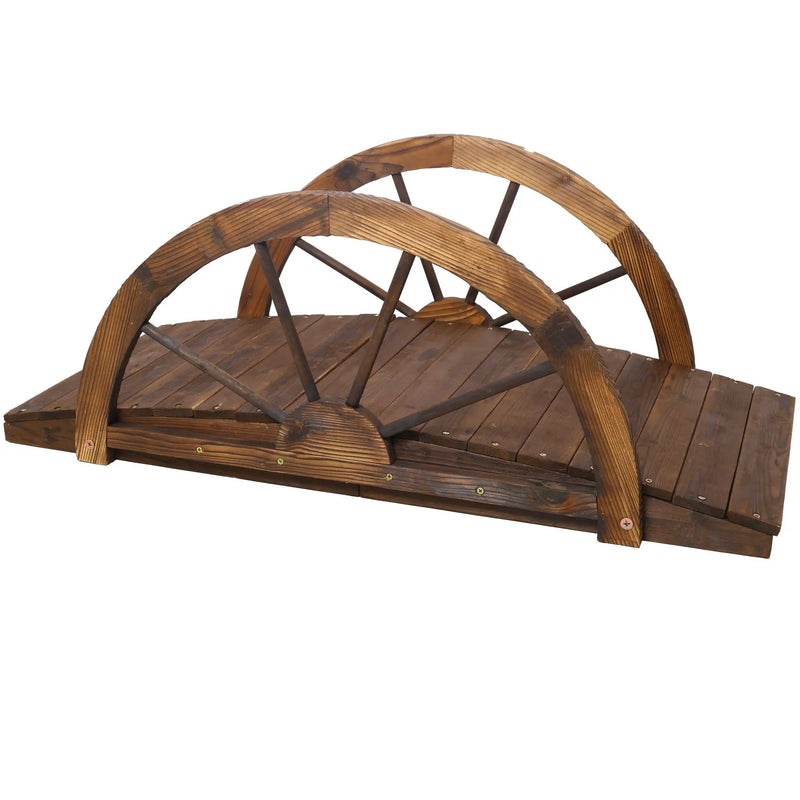 Wooden Garden Bridge Arc Footbridge With Half Wheel Railings Solid Fi - Brown by Unique Piece Furniture