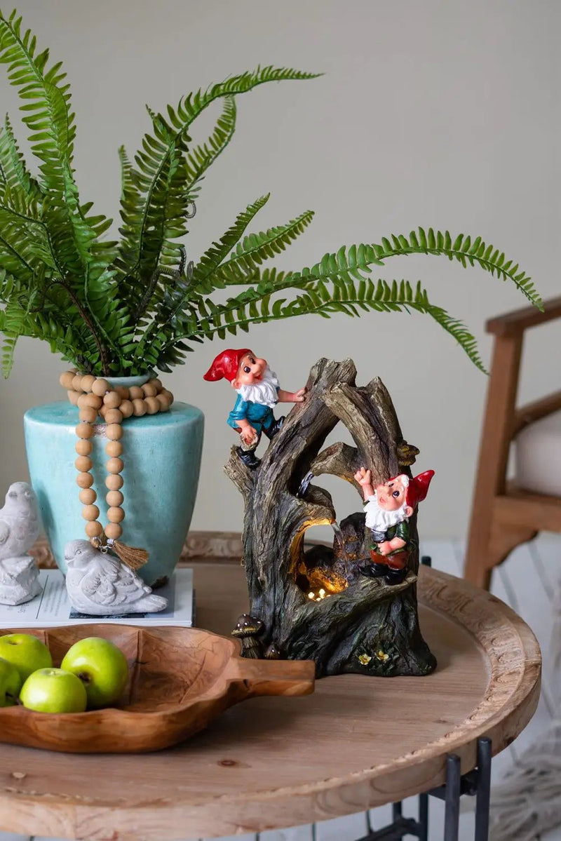 Decorative Woodland Gnome Water Fountain With LED Light - Brown by Unique Piece Furniture