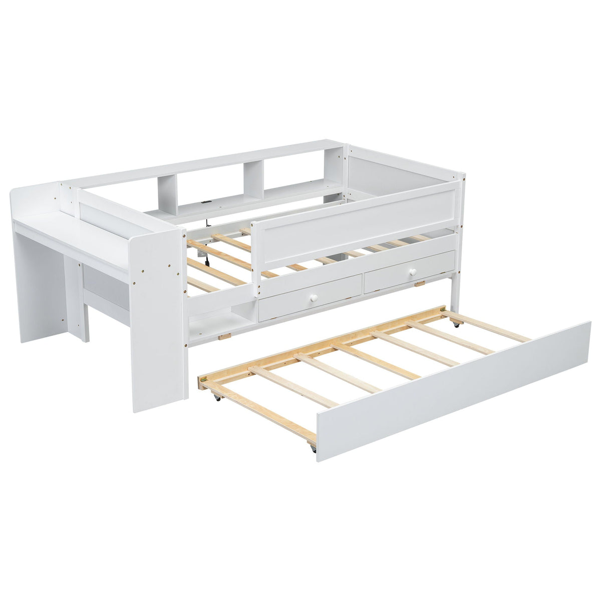 Twin Daybed with Trundle, Storage, Study Desk & USB Charging Station – White, photo 13 of 16