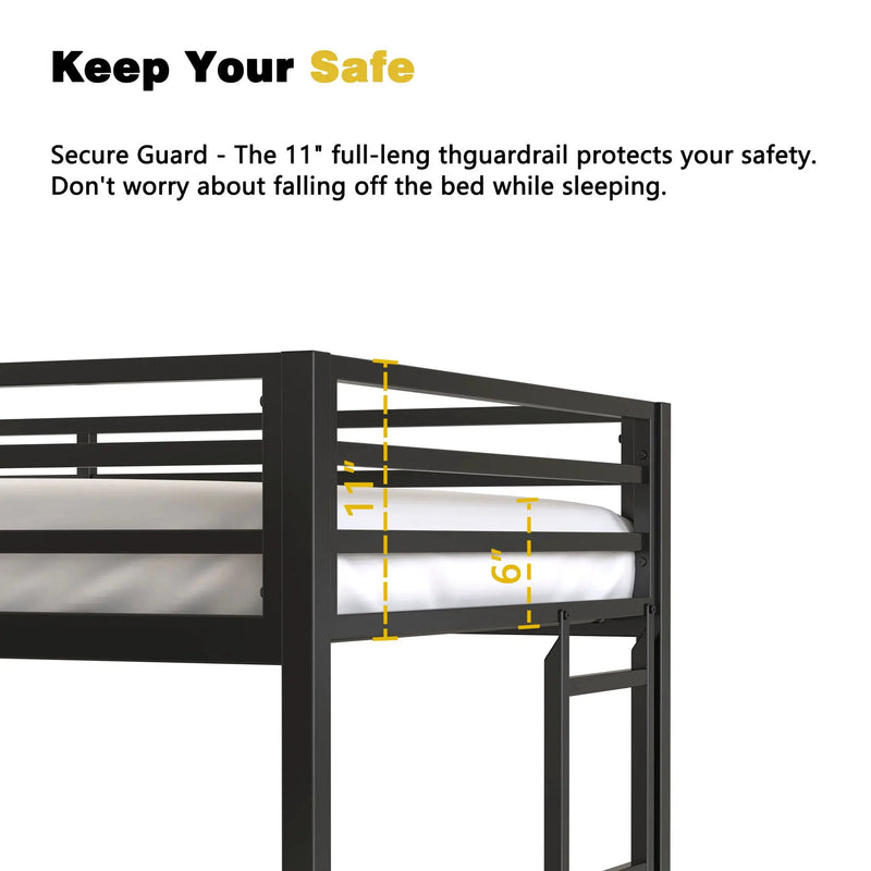 Adam - Twin Loft Bunk Bed With Cinnamon Wood Desk And Closet Rod - Black by HouseOfZazla
