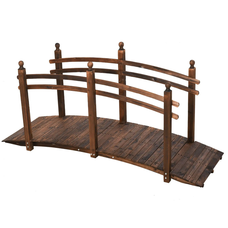 Outsunny - Fir Wood Garden Bridge Arc Walkway With Side Railings, Perfect For Backyards, Gardens, & Streams, Carbonized - Brown by HouseOfZazla
