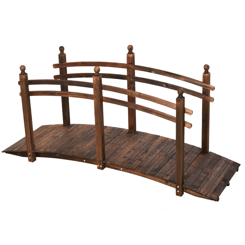 Fir Wood Garden Bridge Arc Walkway with Side Railings - Brown