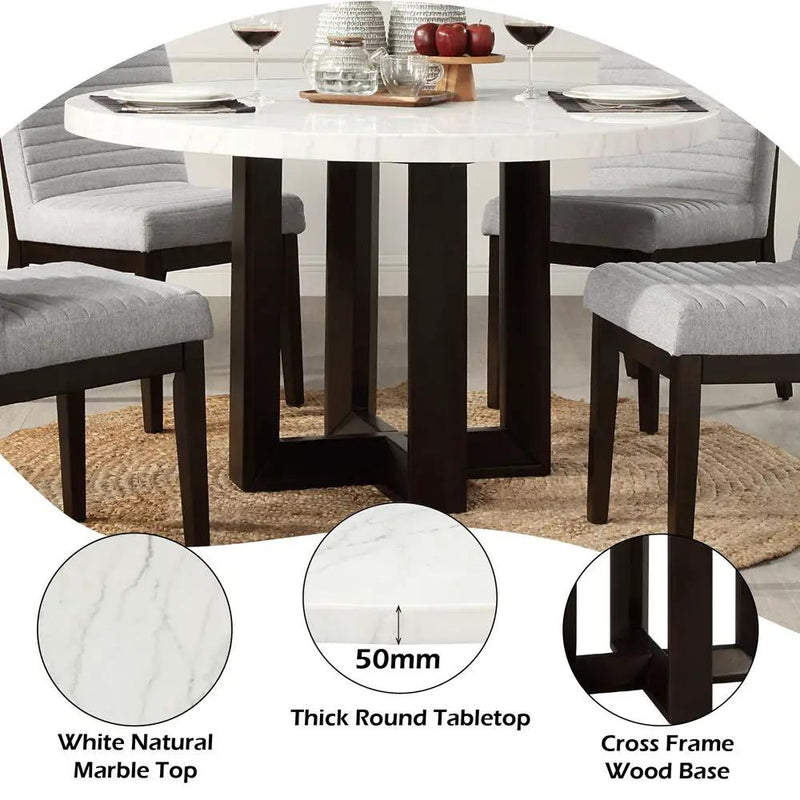 Edwyn - Round Dining Table - White Natural Marble Top & Espresso by Unique Piece Furniture