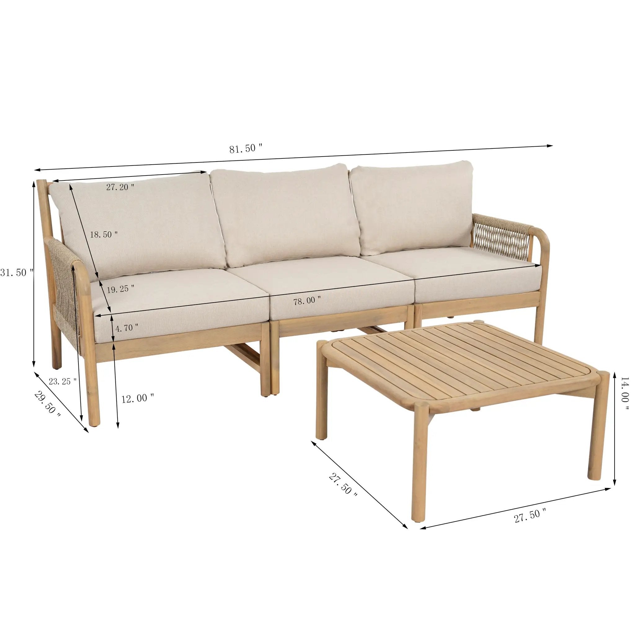Casper Outdoor 3-Seater Sofa and Coffee Table Set by HouseOfZazla