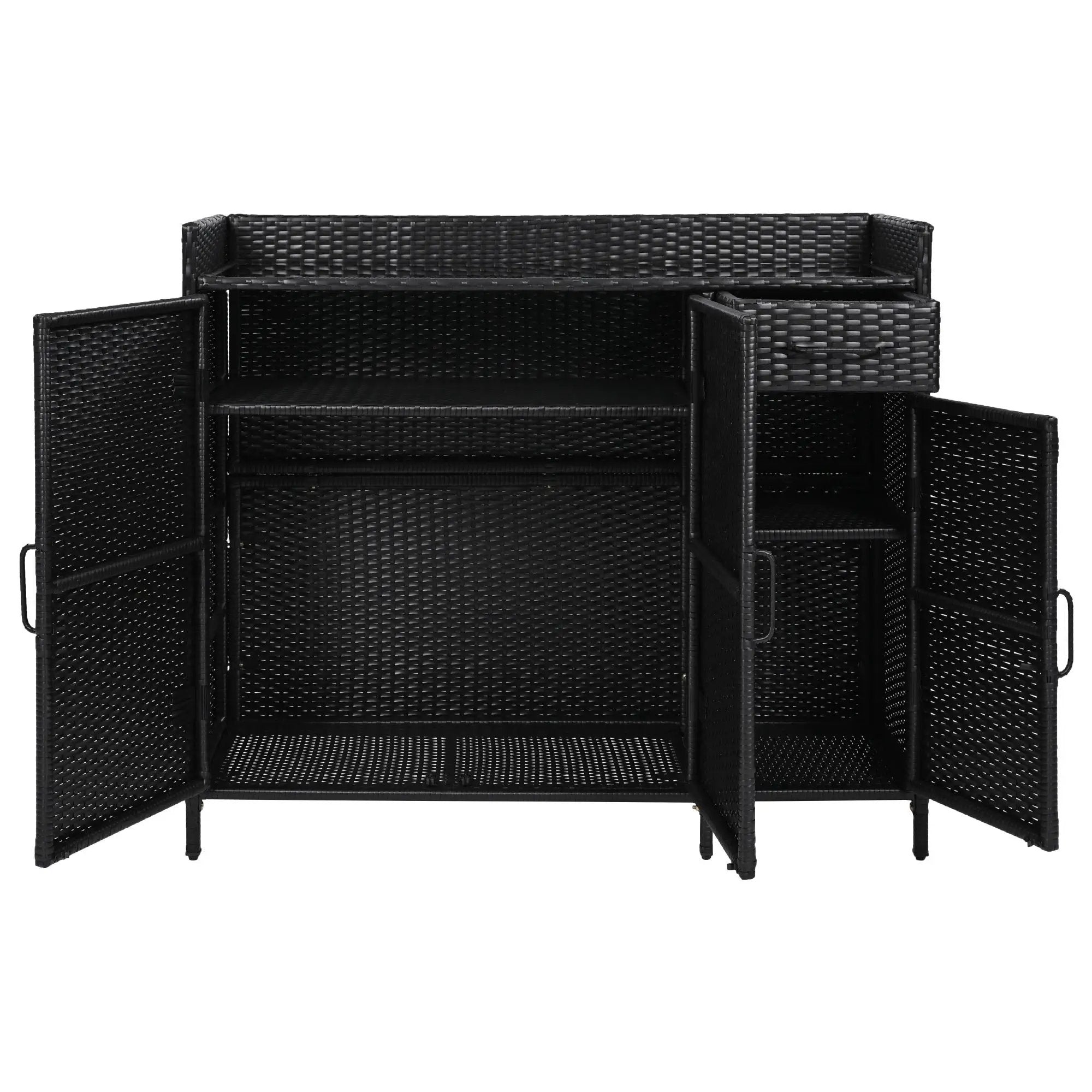 K&K 47.5"W Wicker Outdoor Storage Cabinet with Tempered Glass Top by HouseOfZazla