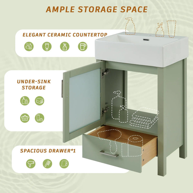 Bathroom Vanity With Ceramic Sink And Ample Storage, Ideal For Small Bathrooms by HouseOfZazla