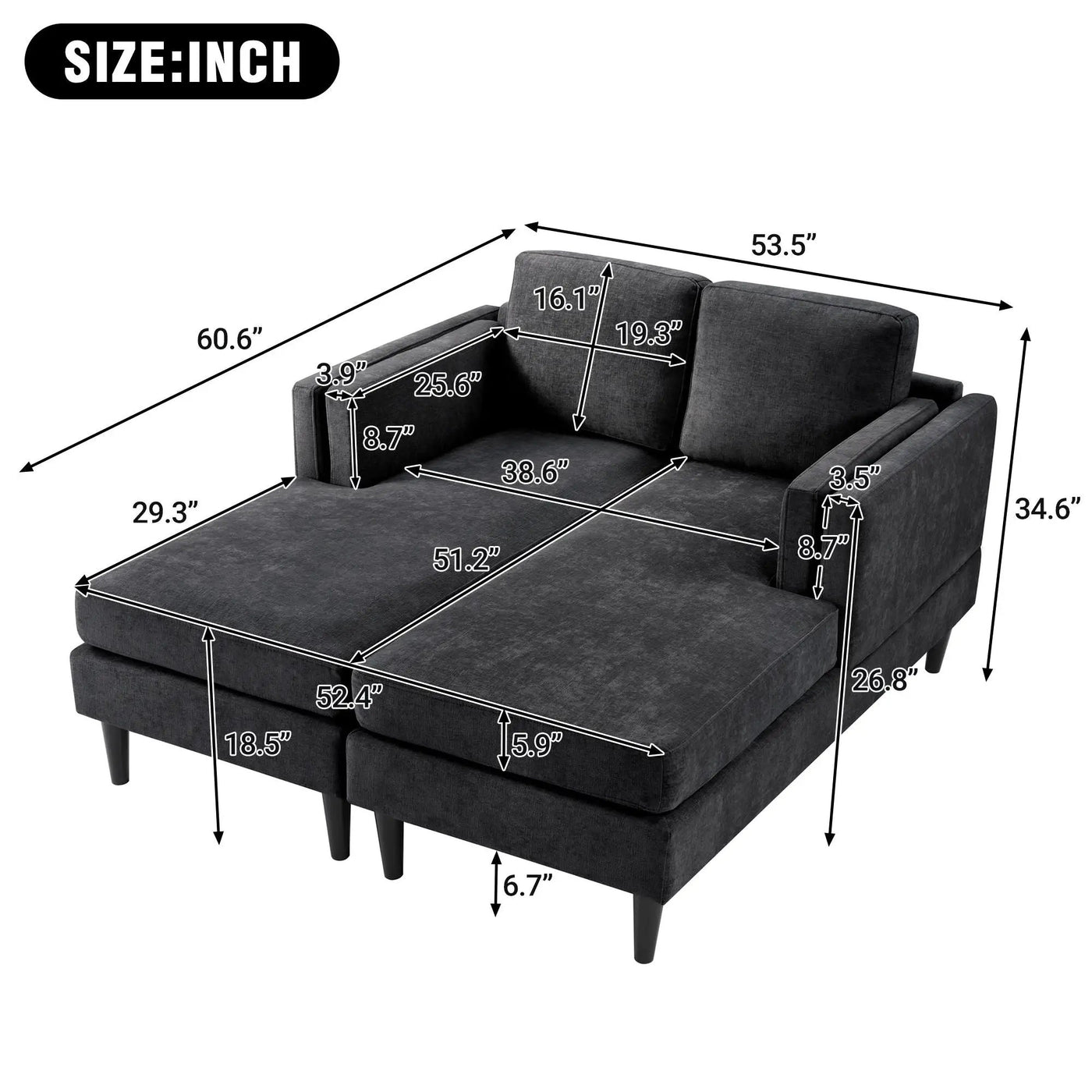 Chaise Lounge Sofa Bed With Dual Layer Armrests For Living Room by Unique Piece Furniture
