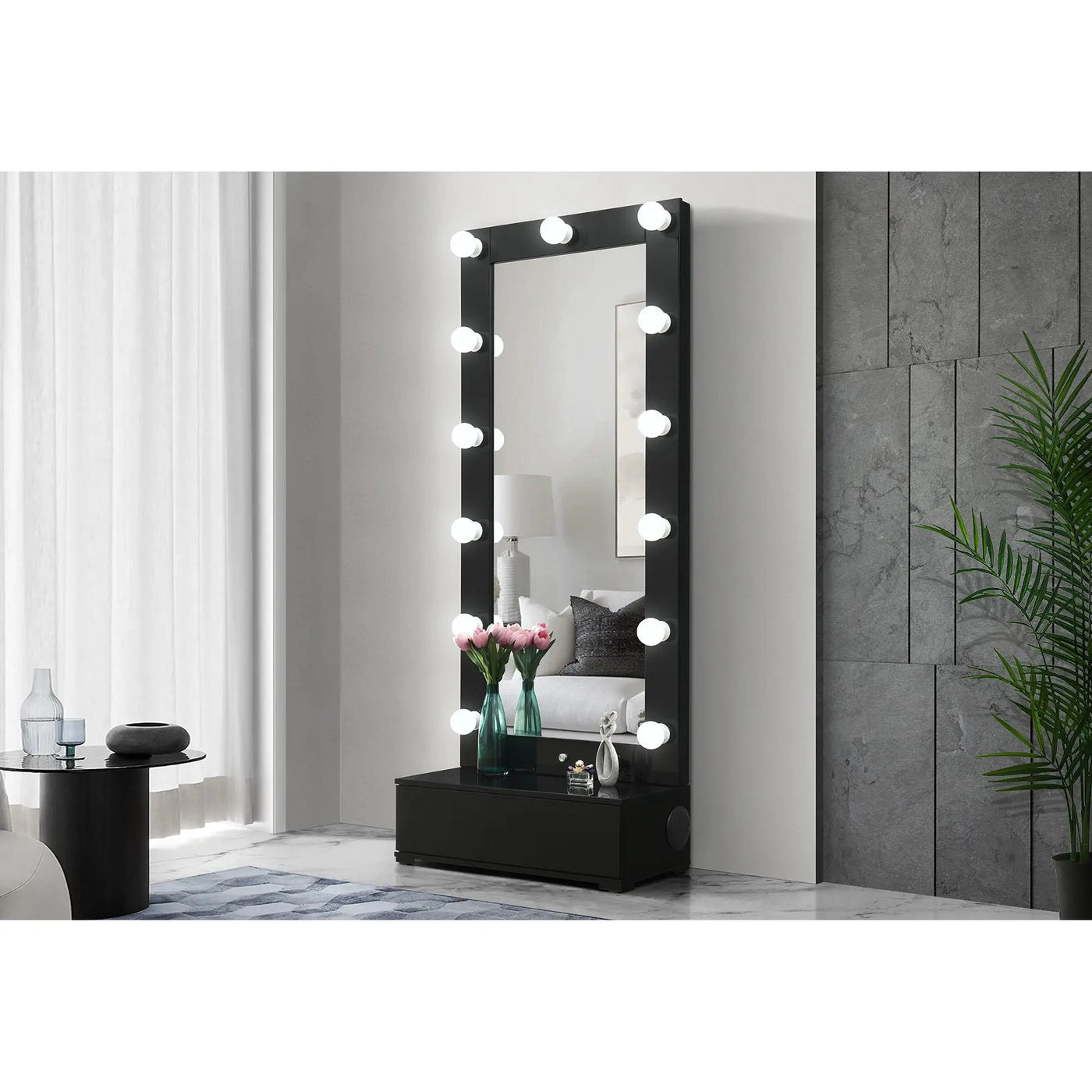 Elisa - Narrow Tall Mirror With Speaker And Drawer by HouseOfZazla