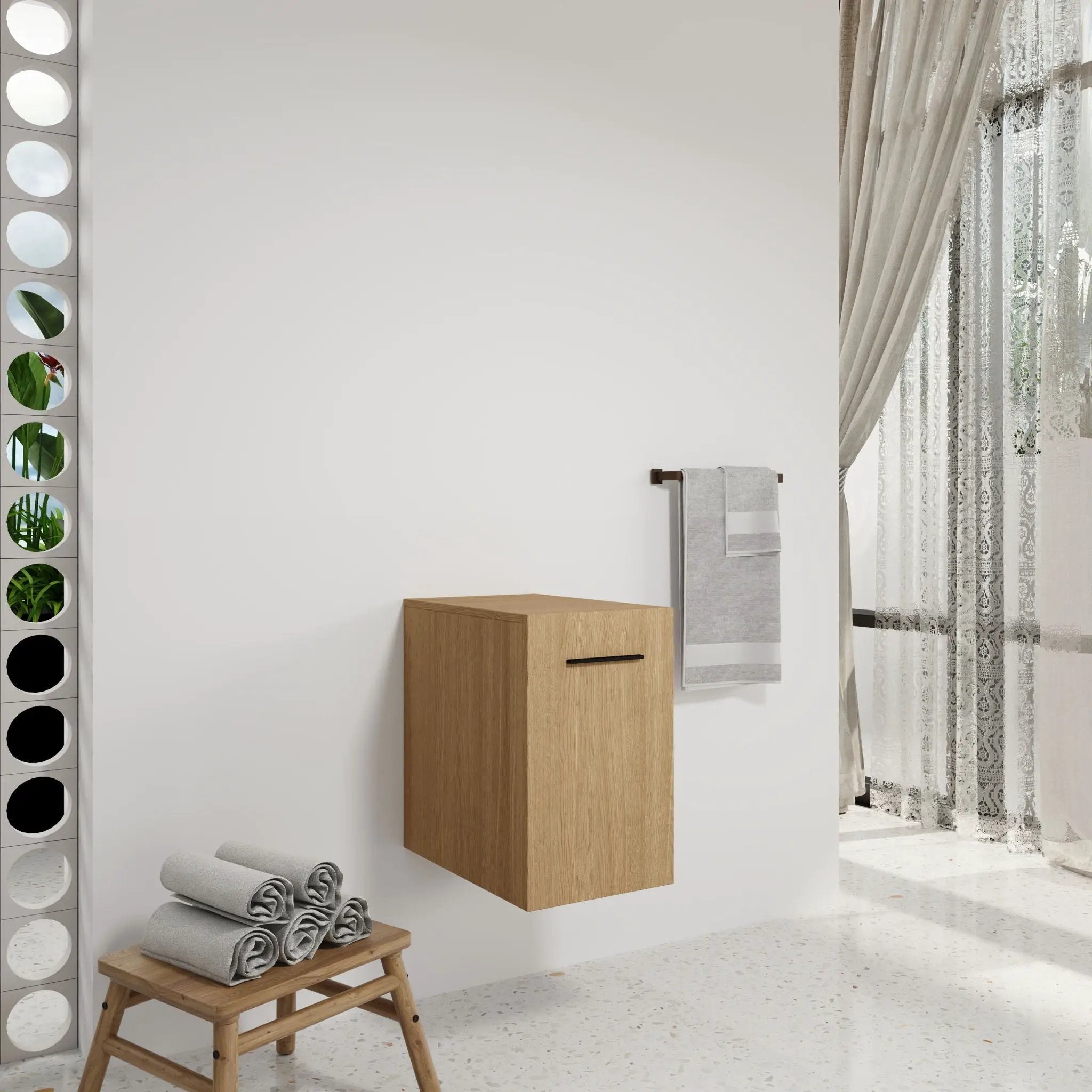 Floating Bathroom Vanity Single Door Base Cabinet, Wall Mounted Storage - Light Oak by HouseOfZazla