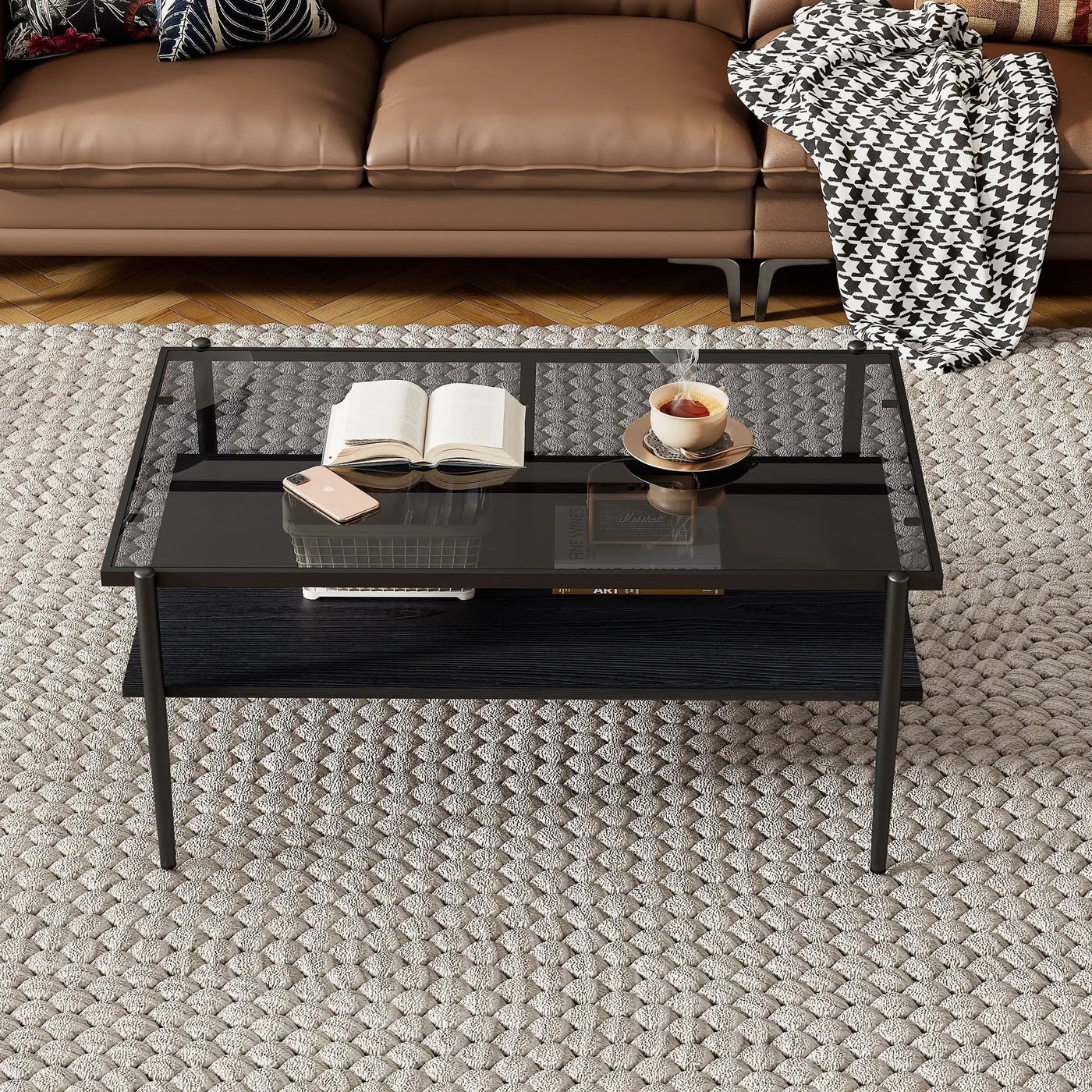 Rectangle Coffee Table With Tempered Glass Top And Legs, Modern Table For Living Room by HouseOfZazla