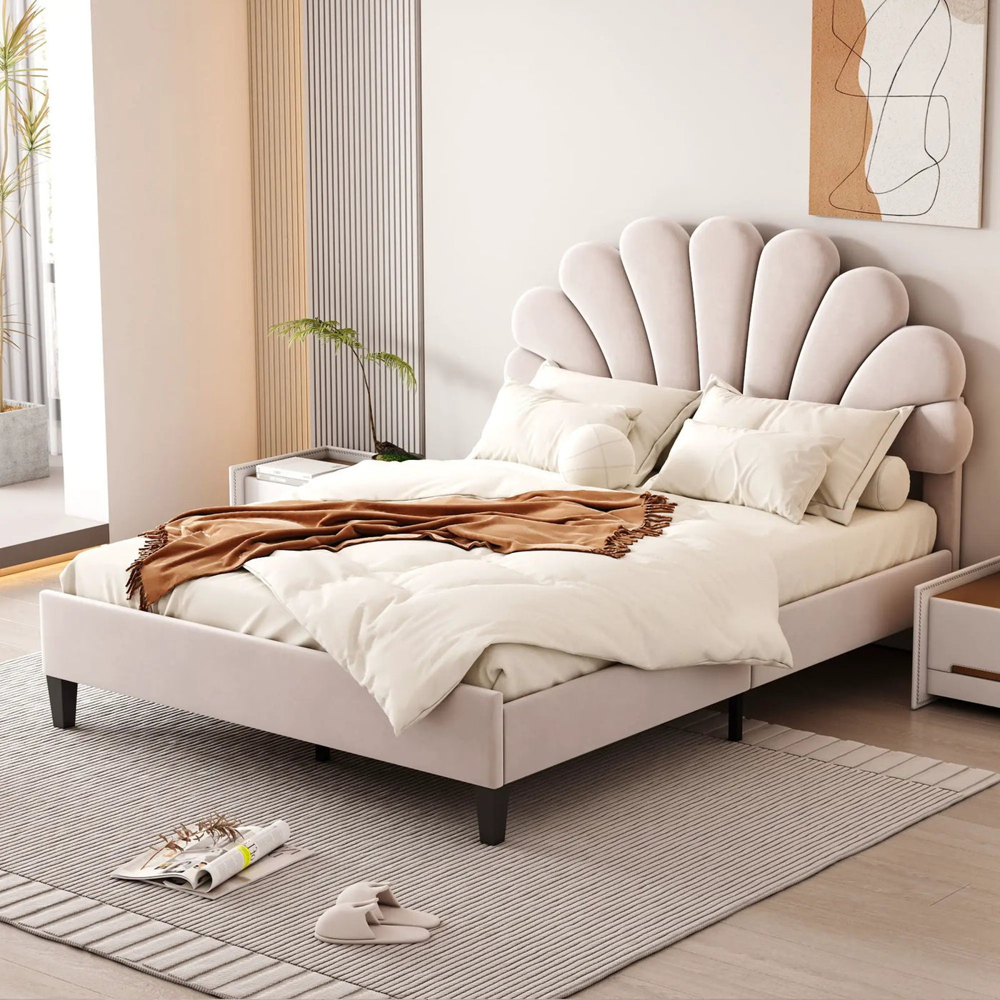 Upholstered Platform Bed With Flower Pattern Headboard by HouseOfZazla