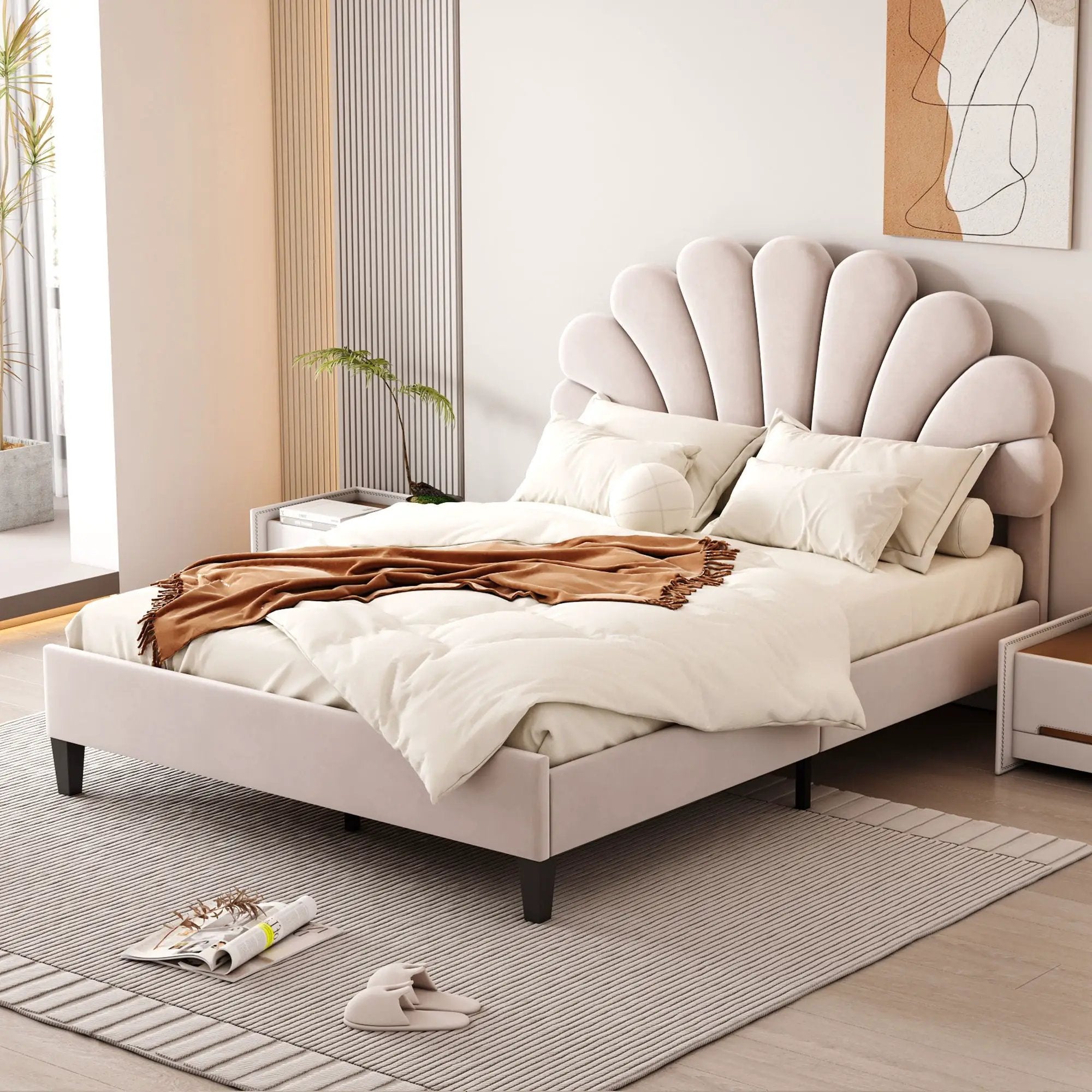 Upholstered Platform Bed With Flower Pattern Headboard by HouseOfZazla