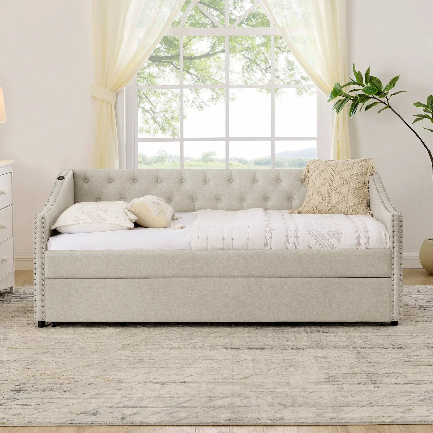 Upholstered Daybed With USB Charging & Pull Out Bed by HouseOfZazla