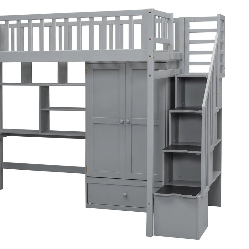 Loft Bed With Bookshelf, Drawers, Desk, And Wardrobe by HouseOfZazla