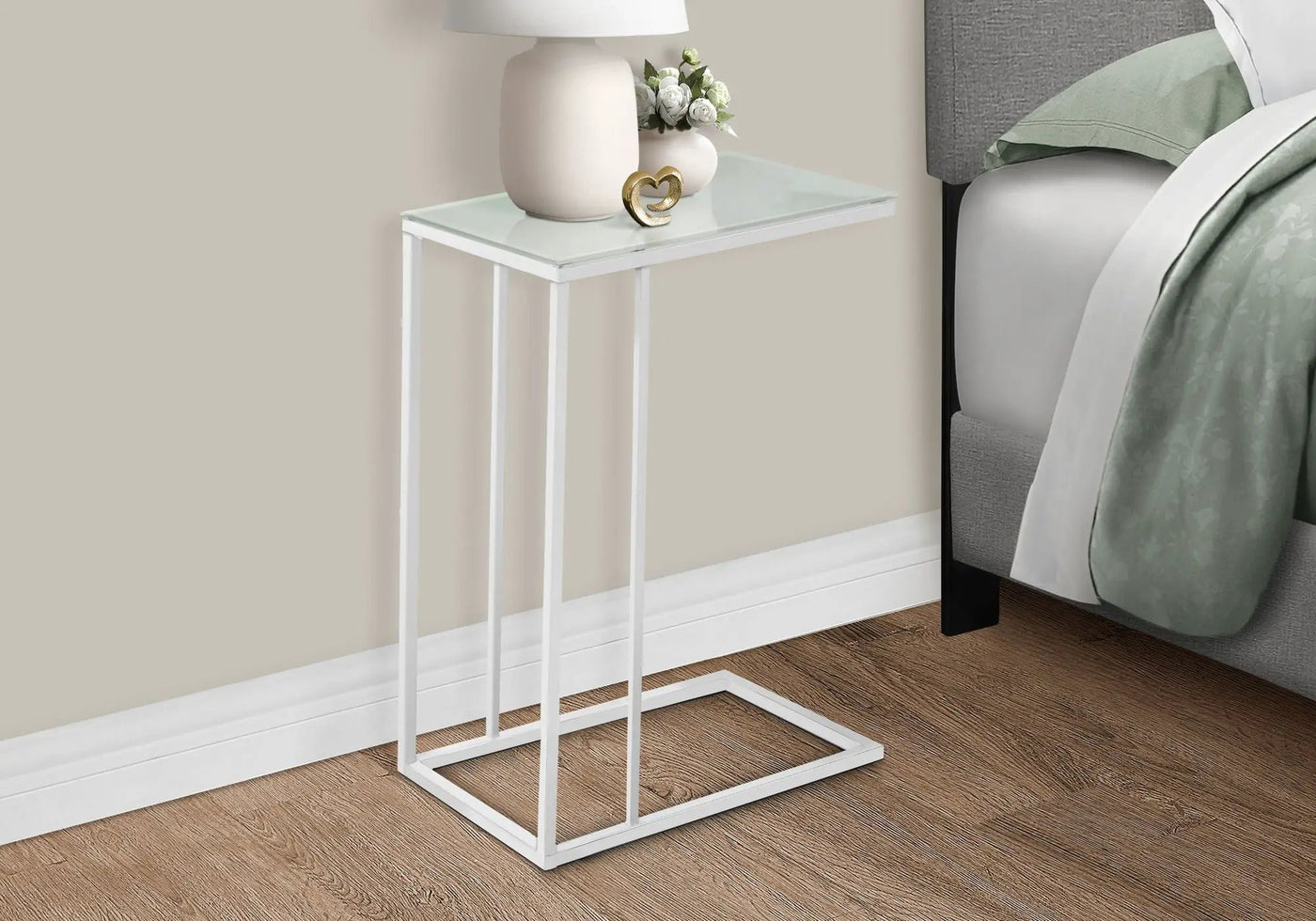 Accent Table, C - Shaped, Tempered Glass, Stylish Design Contemporary & Modern by Unique Piece Furniture